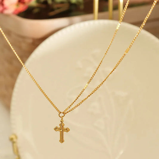 Retro Double Chain Cross Necklace